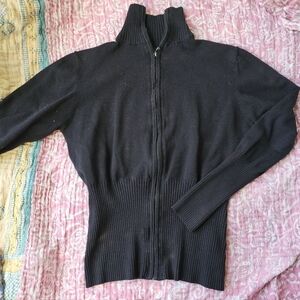 Esciô Black ribbed Zip-up Sweater Size M